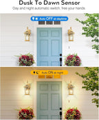 VIANIS Outdoor Porch Lights Wall Mount, Dusk to Dawn Exterior Light Fixture for House, 100% Anti-Rust Aluminum Waterproof Porch Light Outside Wall Lights, Gold Wall Sconce Lanterns for Garage