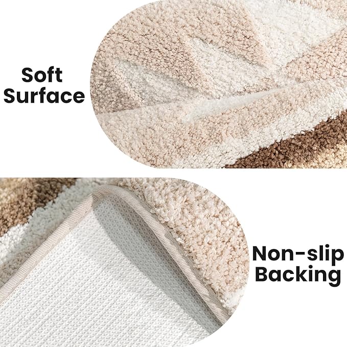 Bathroom Rugs Beige Boho Bath Mat Non Slip, Soft Absorbent Washable Bath Rug Floor Mat for Bathroom Shower Tub Modern Decor 20x32