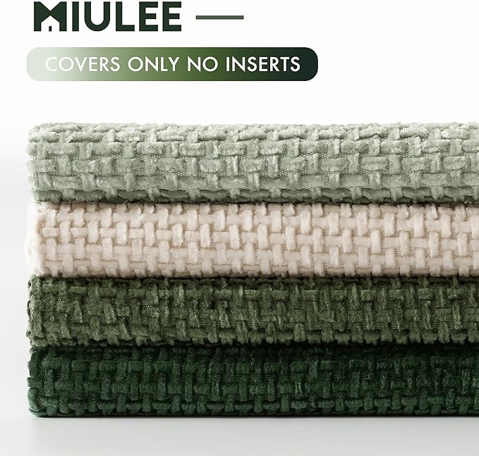 MIULEE Pack of 4 Christmas Couch Throw Pillow Covers 16x16 Inch Neutral Green Soft Decorative Chenille Pillow Covers Farmhouse Accent Cushion Covers for Boho Home Decor Sofa Bedroom Living Room