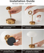 9" Mini Cordless Table Lamp with Cloud-Shaped, Small Rechargeable Battery Operated Lamps, 3-Way Touch Dimmer, Portable Brass Bedside Night Light for Restaurant Dining Kitchen Bathroom Patio Side Table