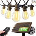 addlon 33FT (27+6) Solar String Lights for Outside Outdoor Waterproof with USB Port & Remote Control Solar Patio Lights Last for 20+Hrs Dimmable Solar Power LED Bulbs Hanging for Porch Garden Bistro