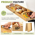 Large Charcuterie Board with Handles, 32 x 12 Inch Foldable Bamboo Serving Cheese Boards - Serving Platter for Meat, Party Appetizers, Outdoor & Fruit