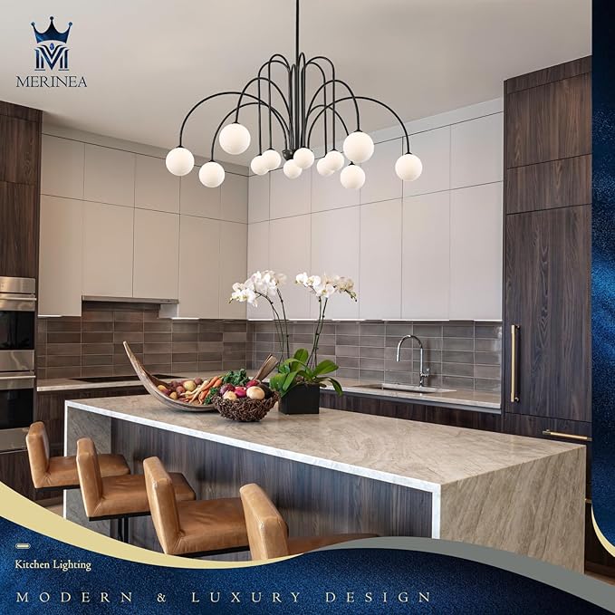 L52” Modern Sputnik Chandelier Large 12 Lights Mid Century Milk Glass Globe Ceiling Pendant Lighting Luxury for High Ceiling Foyer Staircase Living Dining Room