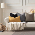decorUhome Decorative Outdoor Throw Pillow Covers 18x18 Set of 2, Square Linen Rustic Neutral Farmhouse Euro Pillow Covers with Stitched Edge for Couch, Sofa, Living Room, Black