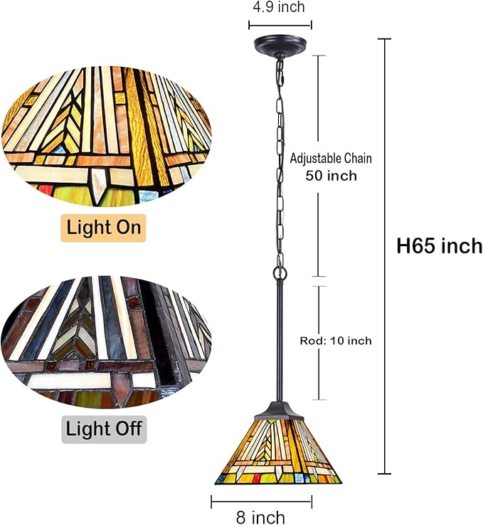 Tiffany Pendant Light Fixtures Hanging Lamp 1 Light Mission Style Vintage Farmhouse Mini Stained Glass Pendant Lighting for Kitchen Island Dining Room Hallway