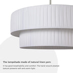 LamQee Fabric Chandelier, Curve Double Layer Ceiling Light Fixture with Adjustable Fabric Shade Modern Pendant Light (Drum-Nickel)