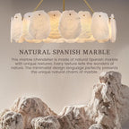 Round Alabaster Chandelier, 32in Spanish Marble Chandeliers for Dining Room, Alabaster Modern Chandeliers for Living Room, Adjustable Gold Chandelier for Bedroom, Bathroom, Kitchen, Foyer, Entryway