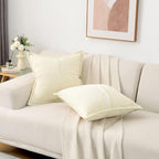 HAUSSY Beige Large Decorative Throw Pillow Covers 26x26 Inch Set of 2,Soft Solid Corduroy Striped Cushion Case,Square Euro Pillow Shams,Winter Home Decorations for Couch,Bed