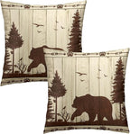 Bear Throw Pillow Covers Set of 2, 20x20 in Wild Animal Mountain Wood Cabin Cotton Square Throw Pillow Case Decorative Cushion Cover Pillowcase Sofa Camper