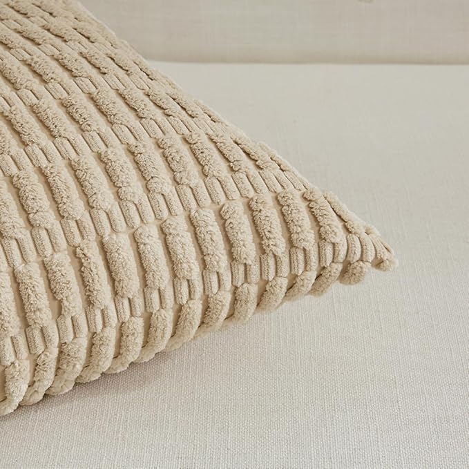 Fancy Homi Tan Lumbar Decorative Throw Pillow Covers 12x20 Inch for Living Room Couch Bedroom, Soft Corduroy Rectangle Solid Cushion Case 30x50 cm, Beige Rustic Farmhouse Boho Home Decor
