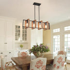 Dining Room Light Fixture Farmhouse Pendant Lights Kitchen Island Rustic Kitchen Light Fixtures 4 Lights Wood and Black Metal Rectangular Chandelier Ceiling Hanging Lighting 35.4"