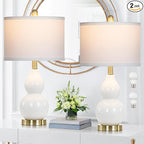 Double Gourd Ceramic Table Lamps Set of 2, Modern White Bedside Lamps for Night Stand, Contemporary Nightstand Lamps for Bedroom Living Room (Bulb Included)