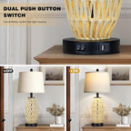 UXEFLOW 27" Beige Rattan Lamps with Night Light, Coastal Bedside Table Lamps Set of 2, Woven Wicker Bedroom Nightstand Lamp with USB A+C Charging Port & AC Outlet, Tall Farmhouse Lamp for Living Room