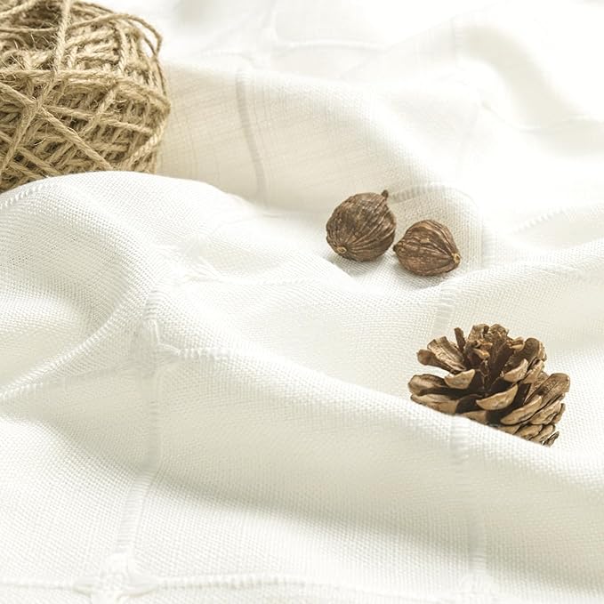 MitoVilla Cream White Small Stall Shower Curtain 36 x 72, Narrow Polyester Linen Fabric Shower Curtains for Farmhouse Bathroom Decor, Brown Half Size Cloth Shower Curtain Set with Hooks, Ivory