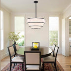 19.8'' Drum Chandelier for Dining Room Light Fixtures 5-Light White Fabric Pendant Light Fixture, Modern Farmhouse 3-Tier Black Chandelier for Living Room Bedroom Entryway Staircase