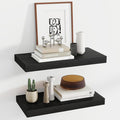 12 Inch Deep Floating Shelves, 24 Inch Long Floating Shelves for Wall, Floating Shelf with Invisible Brackets, Deep Shelves for Bathroom, Bedroom, Living Room, 2 Pack, Black