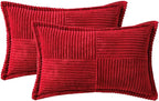 MIULEE Christmas Decorative Lumbar Throw Pillow Covers for Couch Bed Livingroom 12x20 Inch Set of 2 Red Boho Accent Throw Pllows Broadside Striped Patchwork Soft Corduroy Pillowcases