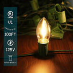 LUCKY TL 100 FT C9/E17 Christmas Light Sockets Set Spool, Green SPT-1 Wire, 12 Inch Spacing, C9 Outdoor String Lights, UL Listed