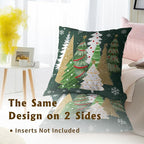 Christmas Throw Pillow Covers 20x20 Set of 2, Gold Green Xmas Trees Decorative Throw Pillows Seasonal Winter Soft Cotton Cushion Case for Sofa Couch Farmhouse Home Decor