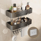 VOLPONE Shower Caddy No Drilling Shower Shelves for Inside Shower Heavy Duty Bathroom Organizer Storage Rack Adhesive with Towel Bar Hooks (2-Pack, Matte Gray)