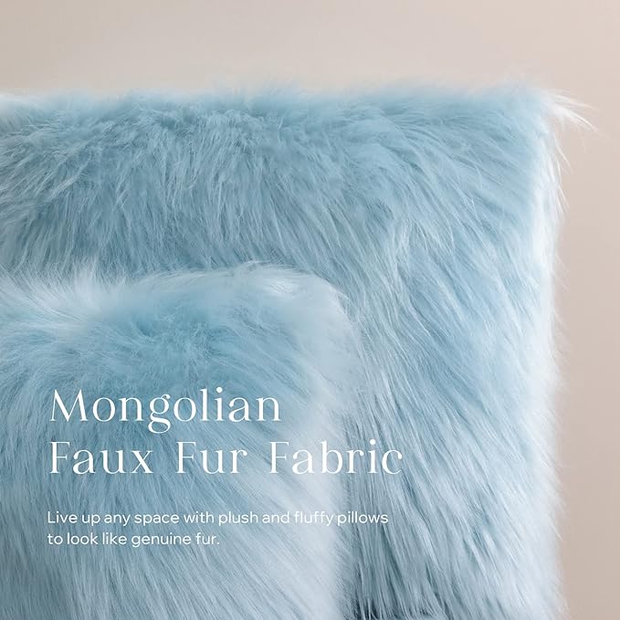 Phantoscope Pack of 2 Faux Fur Solid Throw Decorative Pillow Cover Cushion Covers Luxury Soft Decorative Pillowcase Fuzzy Pillow Covers for Bed/Couch,Light Blue 12 x 20 Inches