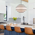 25.6" Black Drum Chandelier with White Linen Lampshade 6-Light Modern Farmhouse Chandelier Light Fixture for Living Room, Dining Room, Kitchen Island, Entryway, Stairway