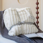 MOSAYT Super Soft Faux Rabbit Fur Blanket, Elegant Ruched Design, White, 60x80 Inch - Perfect for Couch, Sofa, or Bed