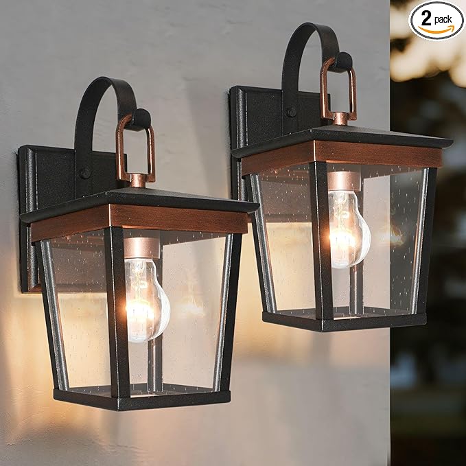 ALVIME Outdoor Wall Lights Fixture, Waterproof&All-Weather Wall Sconce, Exterior Garden Lanterns, Porch Outside Lamps for Entryway, House Backyard, Patio, Garage, Aged Copper&Clear Seedy Drizzle Glass