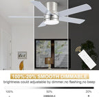 YUHAO 44 Inch Flush Mount Brushed Nickel Ceiling Fan with Light and Remote Control.Noiseless,Dimmable,3CCT,6 Speeds Reversible, Low Profile DC Ceiling Fans for Indoor Use