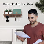 Key Holder Wall Mount, Entryway Mail Organizer with Shelf, Decorative Key Hanger with 7 Hooks Holds Leashes and Glasses, Includes Mounting Hardware (13.8” x 5.3” x 3.2”)
