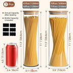 ComSaf Glass Spaghetti Pasta Storage Container for Kitchen Pantry with Lids 41oz Set of 3, Tall Clear Airtight Food Storage Jar with Sealing Wood Cover for Coffee, Sugar, Noodles, Linguini, Lasagna