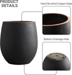 Wallowa 13.3" Dia x 15.3" H Concrete Planter, Outdoor Planter, Black with Gold Rim, Flower Pot with Drainage Hole and Silicone Plug, Plant Container for Garden, Patio, Home, Office, 1 Pack