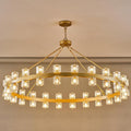 48 Inch Gold Wagon Wheel Chandelier with Crystal Shade, 48 Lights, Modern Farmhouse Style, Ideal for Dining Room, Kitchen, Entryways