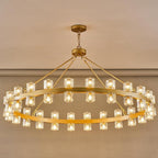 48 Inch Gold Wagon Wheel Chandelier with Crystal Shade, 48 Lights, Modern Farmhouse Style, Ideal for Dining Room, Kitchen, Entryways