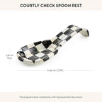MACKENZIE-CHILDS Enamel Spoon Rest, Kitchen Spoon Holder and Utensil Rest for Stovetop, Black-and-White Courtly Check