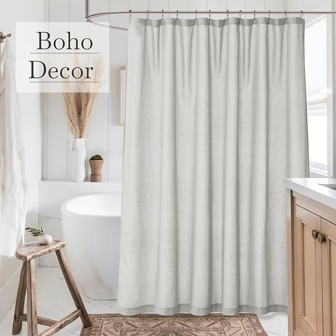 KGORGE Semi Sheer Shower Curtain for Bathroom - Linen Blend Fabric Lightweight Waterproof Privacy Assured Button Hole Shower Curtains for Bathtub, Grey, 72 x 72 inches Long, Hooks Included