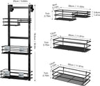 Orimade Over The Door Shower Caddy Adjustable 3 Tier Black,Bathroom Hanging Organizer Shelf Rustproof with 4 Hooks,Shower Basket with Soap Holder and Suction Cup