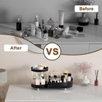 Makeup Organizer Countertop for Vanity with 360 Rotating Perfume Trays, 7-Compartment Skincare Organizers and Make Up Desk Storage, Cosmetic Organizer with Brush Holder for Bedroom Bathroom Counter