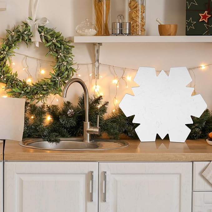 Snowflake Marble Cheese Board Charcuterie Cutting Tray Christmas Snowflake Marble Serving Decorative for Decoration Charcuterie Kitchen(White)
