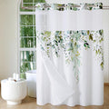 QiyI No Hook Shower Curtain with Snap in Fabric Liner, Sage Green Eucalyptus Shower Curtain with See Through Top Window, Waterproof Washable Cloth Ringless Shower Curtain Set for Bathroom, 72 x 75