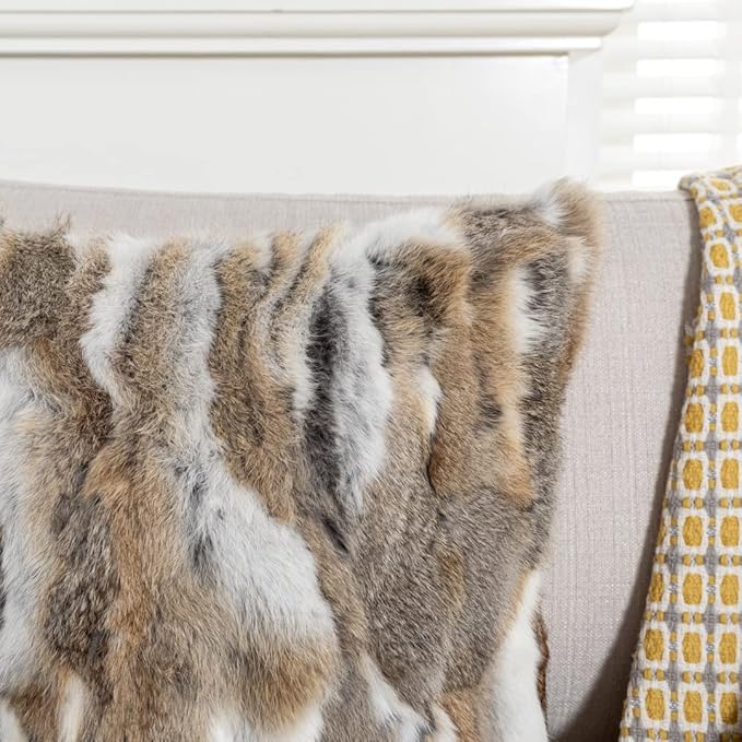 Rabbit Hide Skin Fur Pillowcase Throw Decorative for Living Room,Beds Cushion Cover Fur Pillow Case Cushion Cover (Yellow 50×50cm（20in×20in）