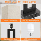 Cream & Black Modern Bedside Lamps - 22" Tall, Touch USB C+A, 3 Way Dimmable Set of 2 for Night Stands & End Tables