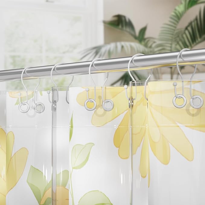 AmazerBath White Shower Curtain Hooks, Shower Curtain Rings, Simple Double Shower Curtain Hooks Rust Proof, Metal Smooth Glide Shower Hooks for Shower Curtain Rod, 12 Pcs Shower Rod Hooks