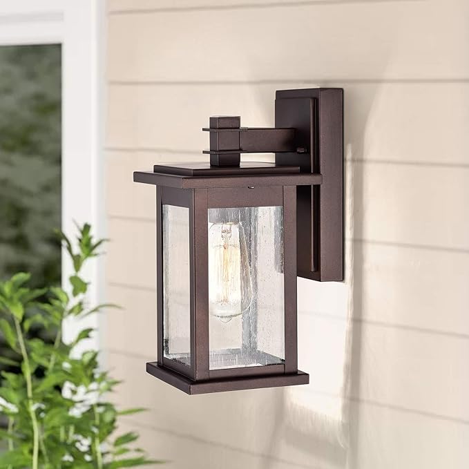 MICSIU Oil Rubbed Bronze Outdoor Wall Sconce, Clear Seedy Glass Outside Porch Sconce, 12 Inch Outdoor Light Fixture for House, Front Door, Entryway, Patio
