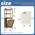 HITNET Bamboo Tilt Out Laundry Hamper, Bathroom Storage Cabinet with Hidden Removable Basket and 3 Open Shelves, Space Saving Bamboo Storage for Clothes, Towels and Toys, Walnut