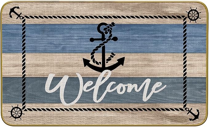 Mingnei Nautical Rug, Outdoor Welcome Mat, Blue Boat Floor Mat for Indoor/Outdoor 30 x 17