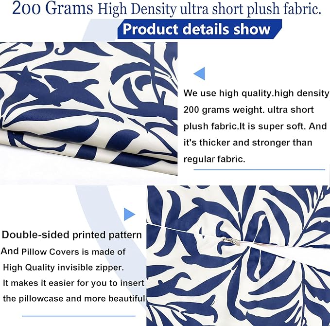 Decorative Throw Pillow Covers Set of 2 Blue Pillow Covers 18x18 inch Short Plush Couch Throw Pillow Cases Floral Throw Pillows,Farmhouse Outdoor Pillow Covers for Sofa Bed Living Room Car