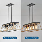 HuixuTe 5-Light Farmhouse Dining Room Chandelier Over Table, Rustic Kitchen Island Lighting, Adjustable Height Pendant Light for Kitchen, Dining Room Table Rustic Wood