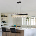 Black Led Modern Crystal Chandelier: 39.3" Rectangle Linear 3 Color Dimmable Chandeliers for Dining Room Over Table - Luxury Rectangular Contemporary Oval Light Fixture for Living Room Bedroom Foyer