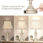 PARTPHONER Touch Control Table Lamp Set of 2, 3-Way Dimmable Bedside Nightstand Lamp with 2 USB Charging Ports, Rustic Farmhouse Desk Lamp with Faux Silk Shade for Living Room, Bedroom - Washed White